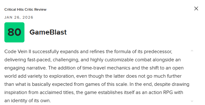 《噬血代码2》MC均分73分:瑕疵太多 优化很差!