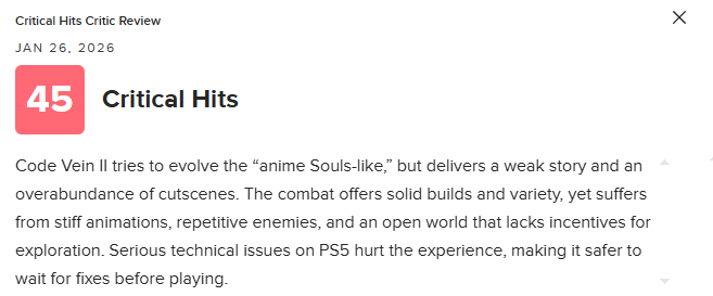 《噬血代码2》MC均分73分:瑕疵太多 优化很差!